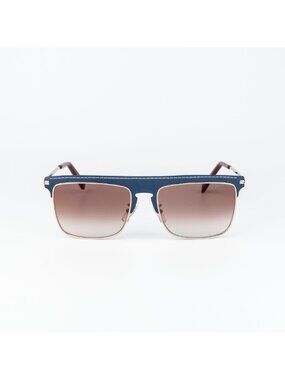 Loewe Men Sunglasses Gold Blue Leather Brown Gradient Square LW40006U 33G NEW